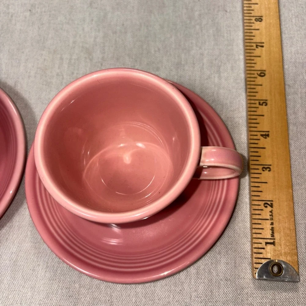 Homer Laughlin Fiesta Rose Pink Teacup and Saucer Set of 2 Ceramic USA Lead Free
